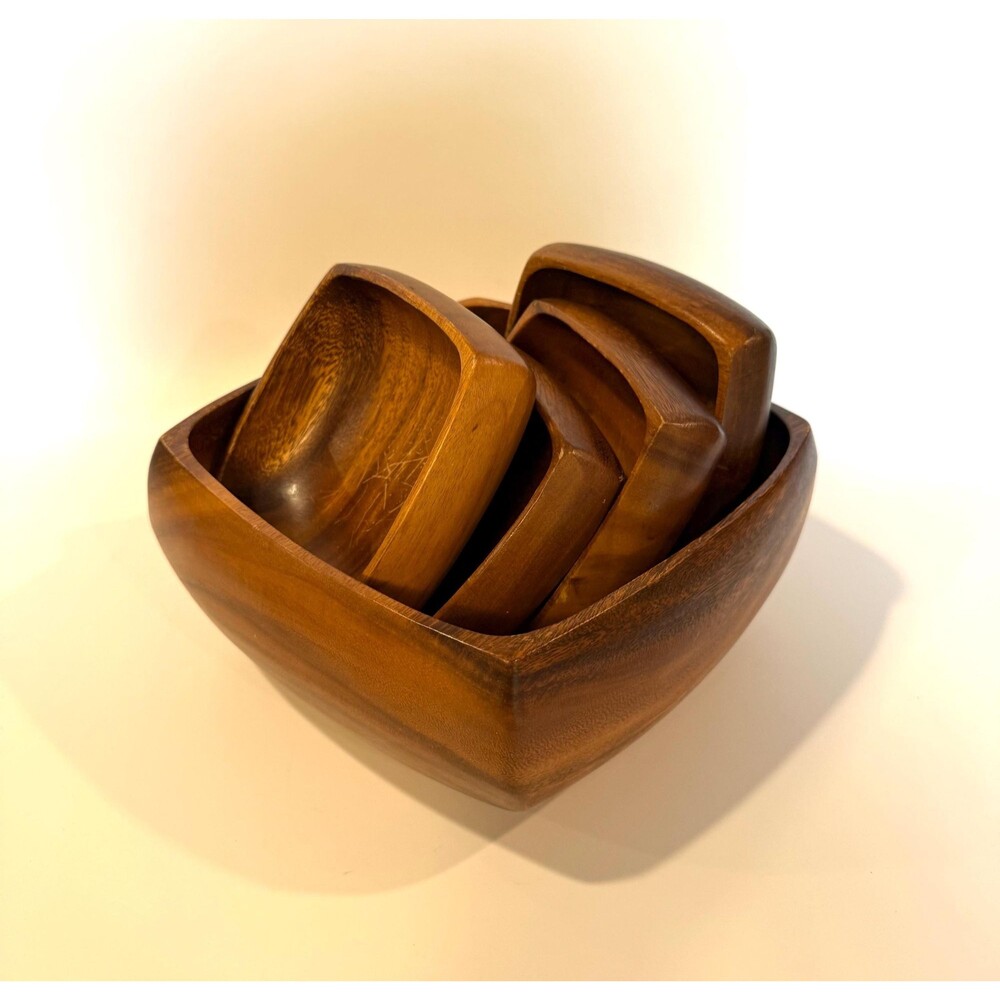 Acacia Wood Salad Bowl Set - Vintage Philippines Nesting Bowls